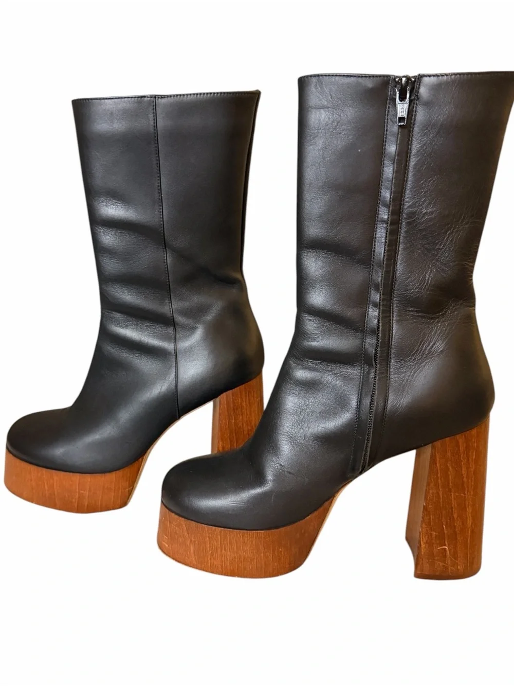 Gia Borghini x Rosie Black Leather Wood Platform Boots EU 40 US 10